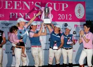 La Boheme hold up the trophy after winning the 2012 Pink Polo tournament at Thai Polo Club.